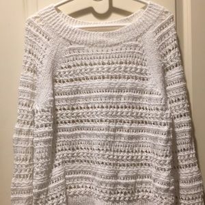 Lou & Grey womens open knit crew neck pullover long sleeve sweater size M white